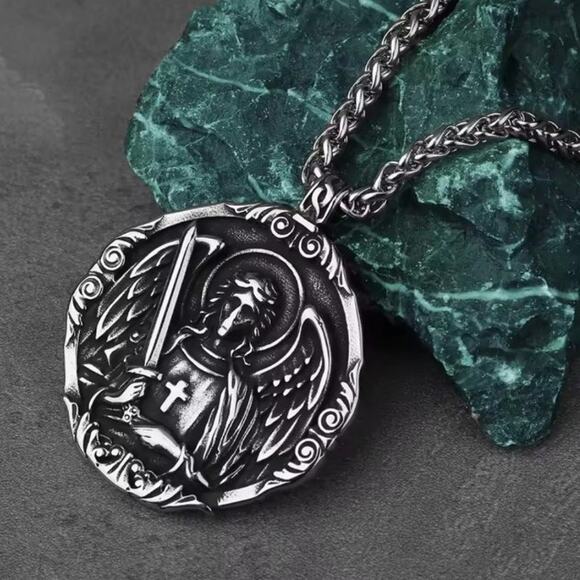 Archangel St Michael Necklace Stainless Forged Patron Saint Catholic Christian